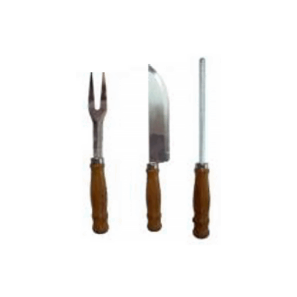 Conjunto, faca e chaira com cabo trabalhado