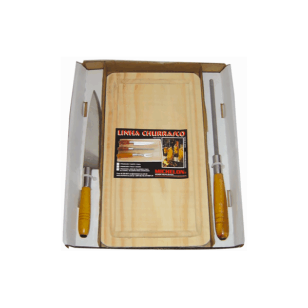 Kit churrasco: pranchão, faca e chaira