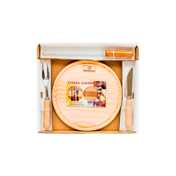 Kit churrasco: prato nº 4, garfo, faca e chaira
